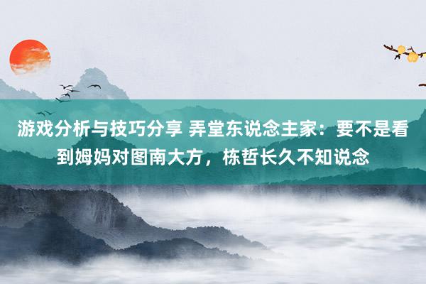 游戏分析与技巧分享 弄堂东说念主家：要不是看到姆妈对图南大方，栋哲长久不知说念