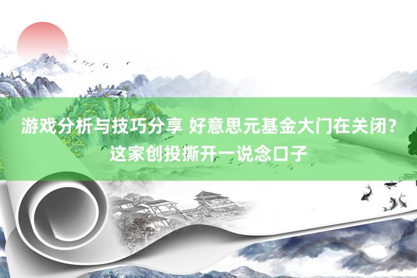 游戏分析与技巧分享 好意思元基金大门在关闭？这家创投撕开一说念口子