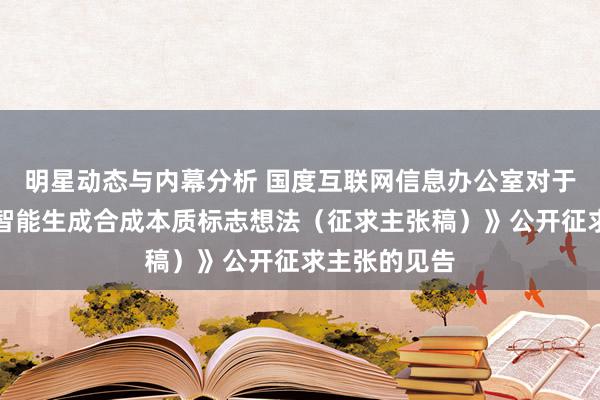 明星动态与内幕分析 国度互联网信息办公室对于《东谈主工智能生成合成本质标志想法（征求主张稿）》公开征求主张的见告